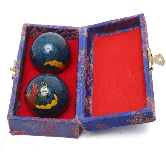 Chinese Baoding Balls Metal Meditation Health Relaxation Soothing Hand Blue Red - Picture 10 of 10